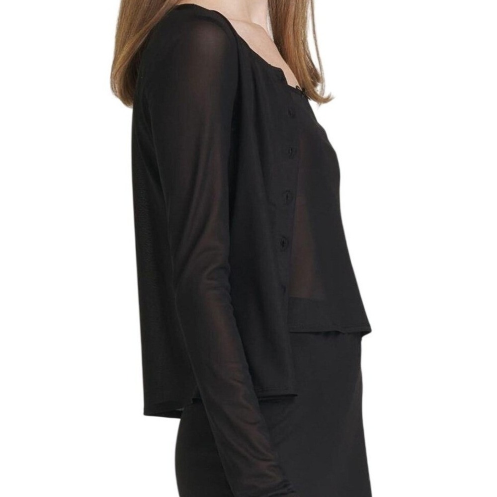 WAYF Women Cardigan Sheer Mesh Layered Coquette Minimalist Black S NWT